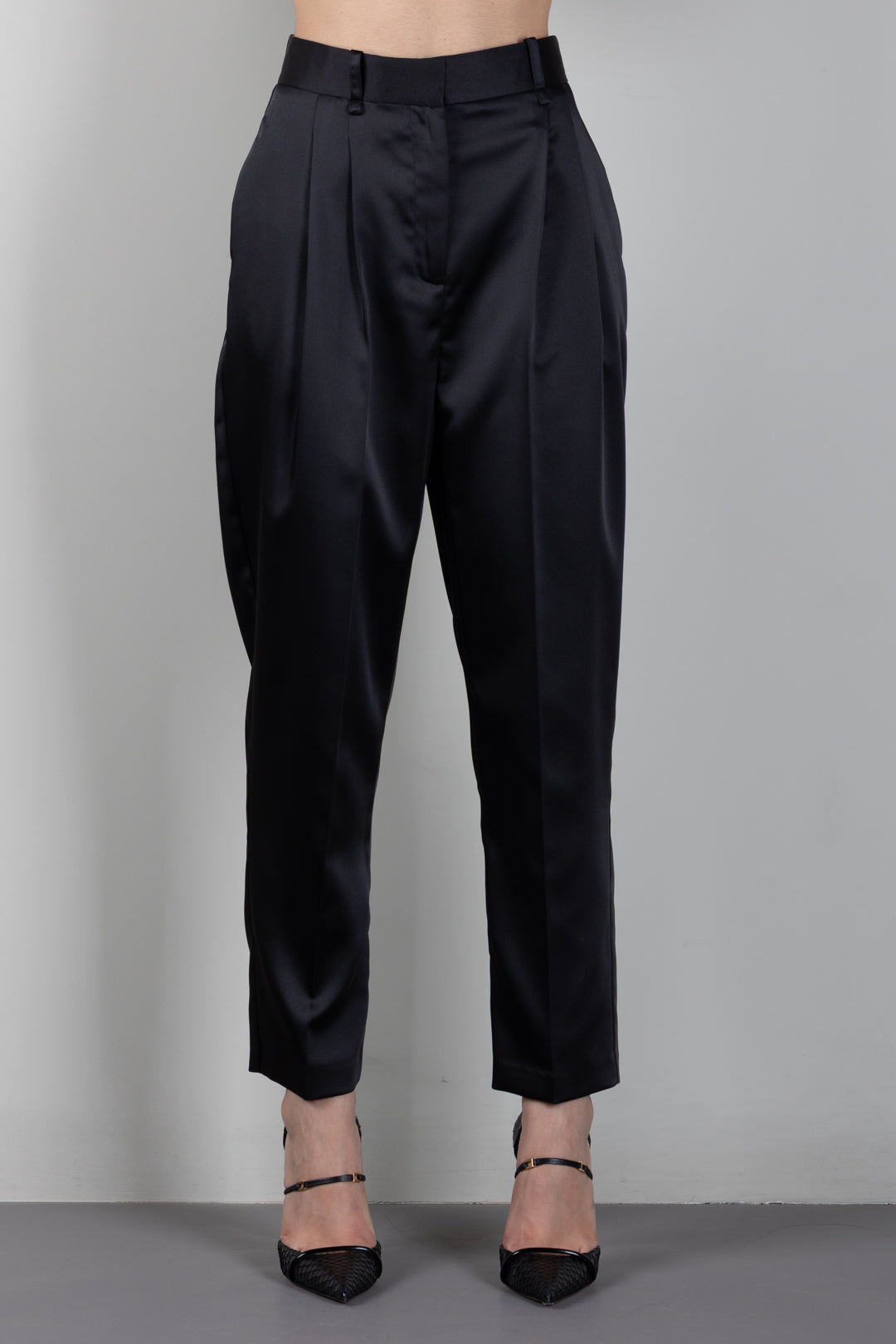 Elisabetta Franchi Pantaloni In Raso Stretch con Pinces PA20366E2 NERO
