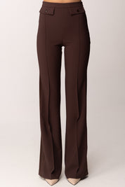 Elisabetta Franchi Pantaloni In Tessuto Leggeri Di Crêpe e Raso PA18362E2 CACAO