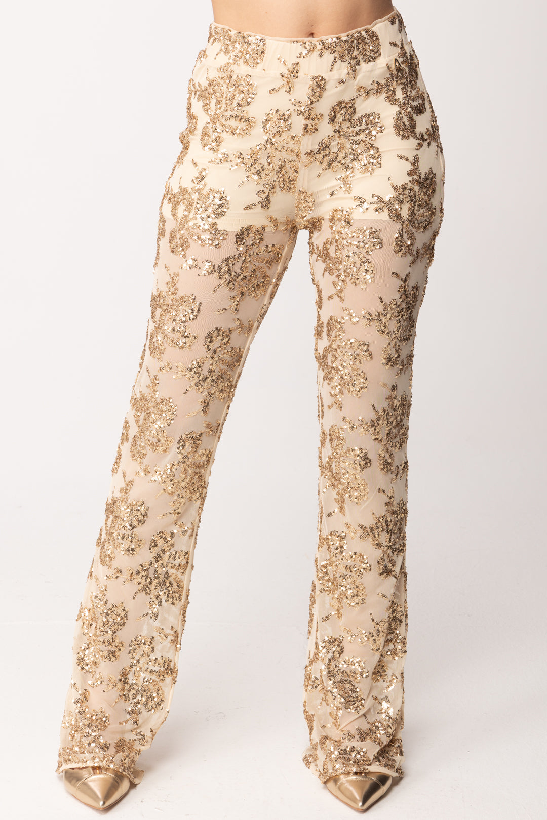 Twin-set Pantaloni In Tulle con Paillettes 261AT2141 CASHEW