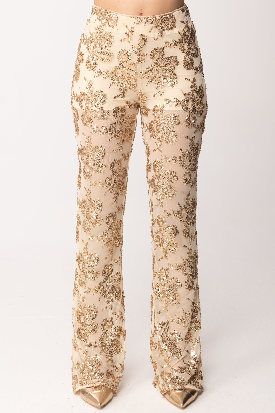 Twin-set Pantaloni In Tulle con Paillettes 261AT2141 CASHEW
