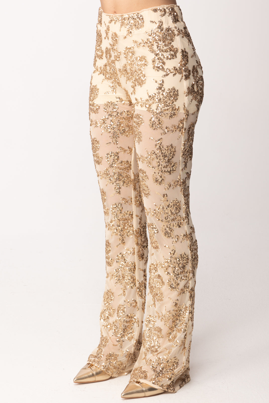 Twin-set Pantaloni In Tulle con Paillettes 261AT2141 CASHEW