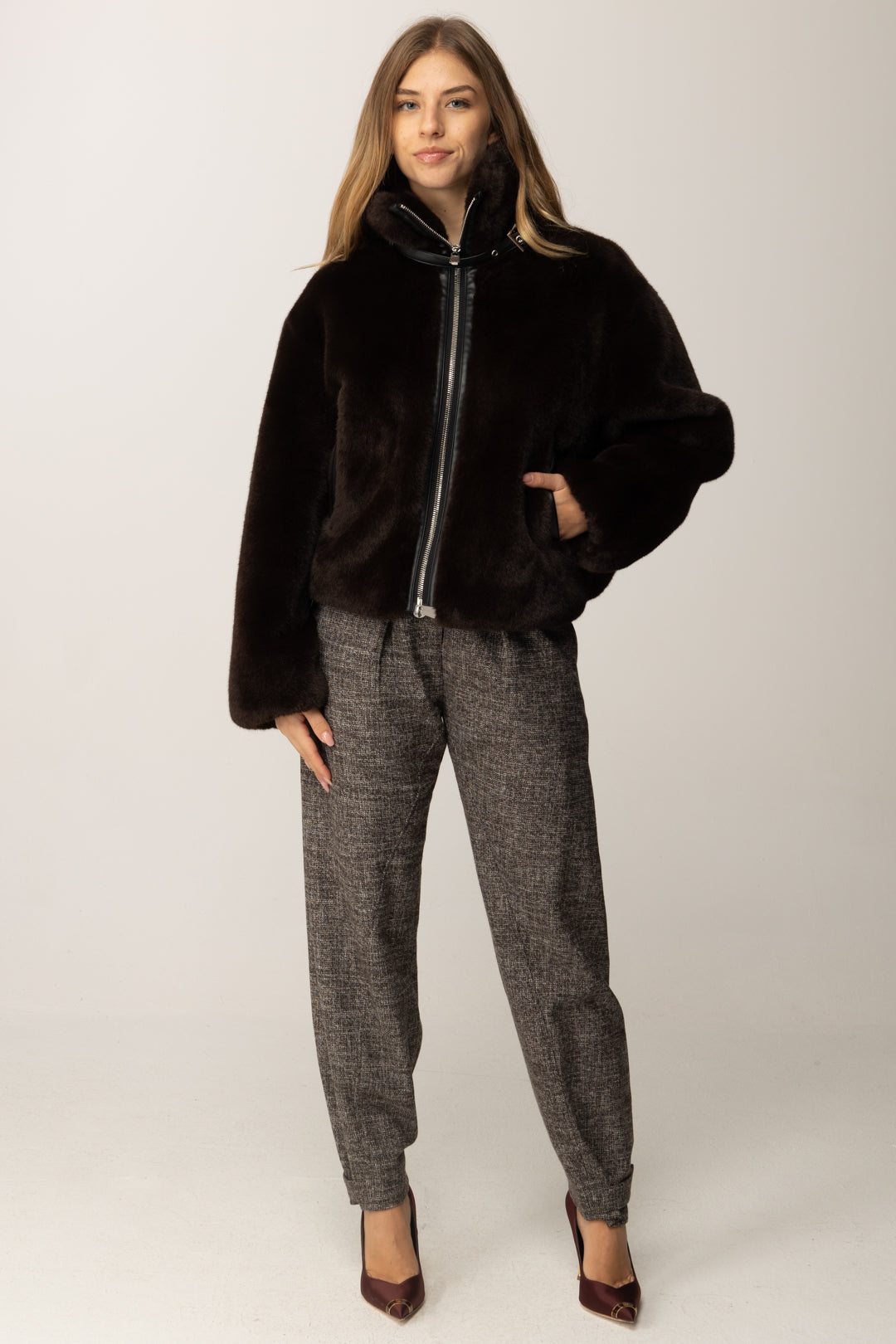 Pinko Pantaloni In Tweed con Cinghiette NERO/MARRONE/BIANCO