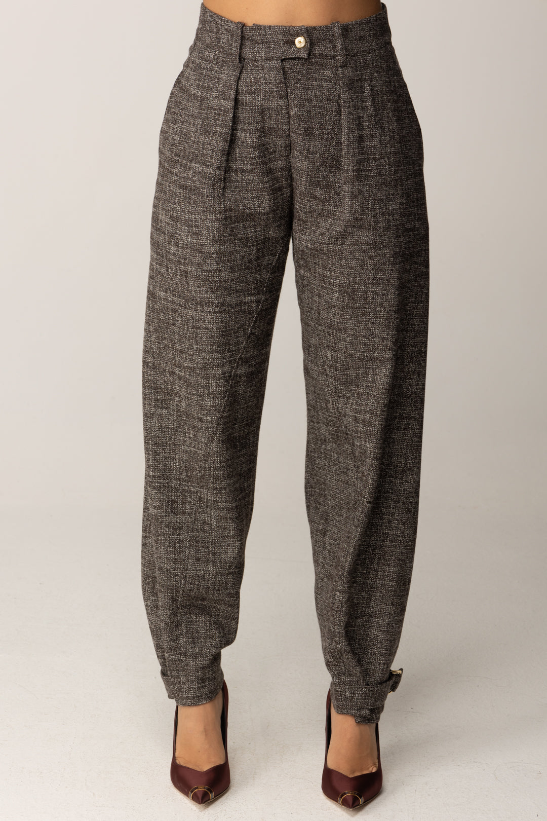 Pinko Pantaloni In Tweed con Cinghiette NERO/MARRONE/BIANCO