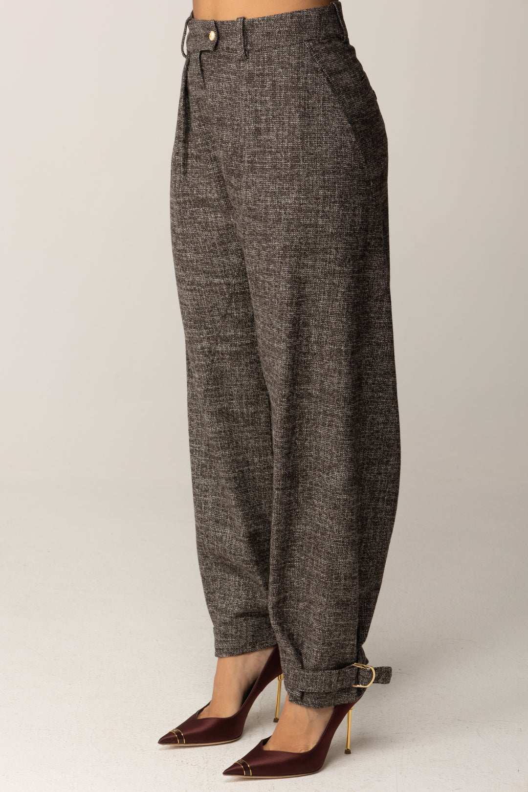 Pinko Pantaloni In Tweed con Cinghiette NERO/MARRONE/BIANCO
