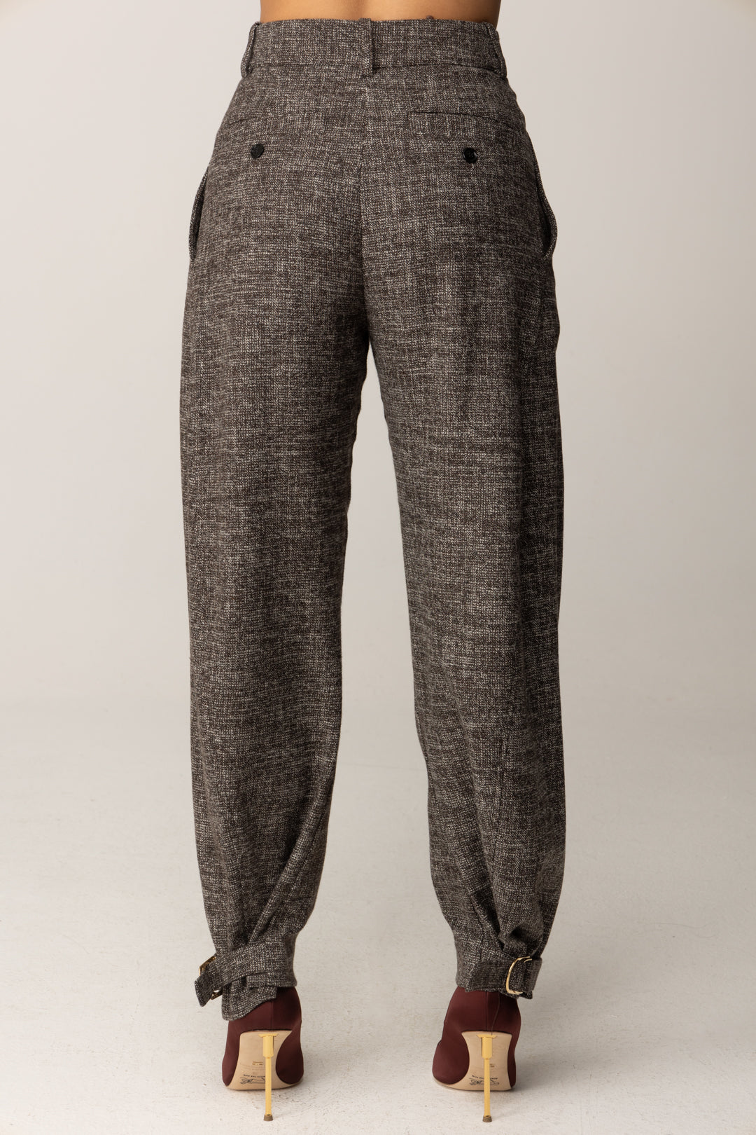 Pinko Pantaloni In Tweed con Cinghiette NERO/MARRONE/BIANCO