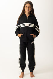 Elisabetta Franchi Bambina Pantaloni Jogger In Felpa con Bande Logate EFPA2980FF002 NERO/MILK-NERO-ROSA BABY