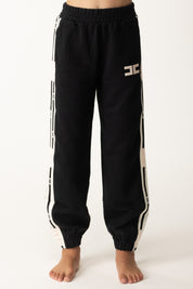 Elisabetta Franchi Bambina Pantaloni Jogger In Felpa con Bande Logate EFPA2980FF002 NERO/MILK-NERO-ROSA BABY