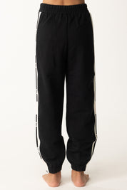 Elisabetta Franchi Bambina Pantaloni Jogger In Felpa con Bande Logate EFPA2980FF002 NERO/MILK-NERO-ROSA BABY