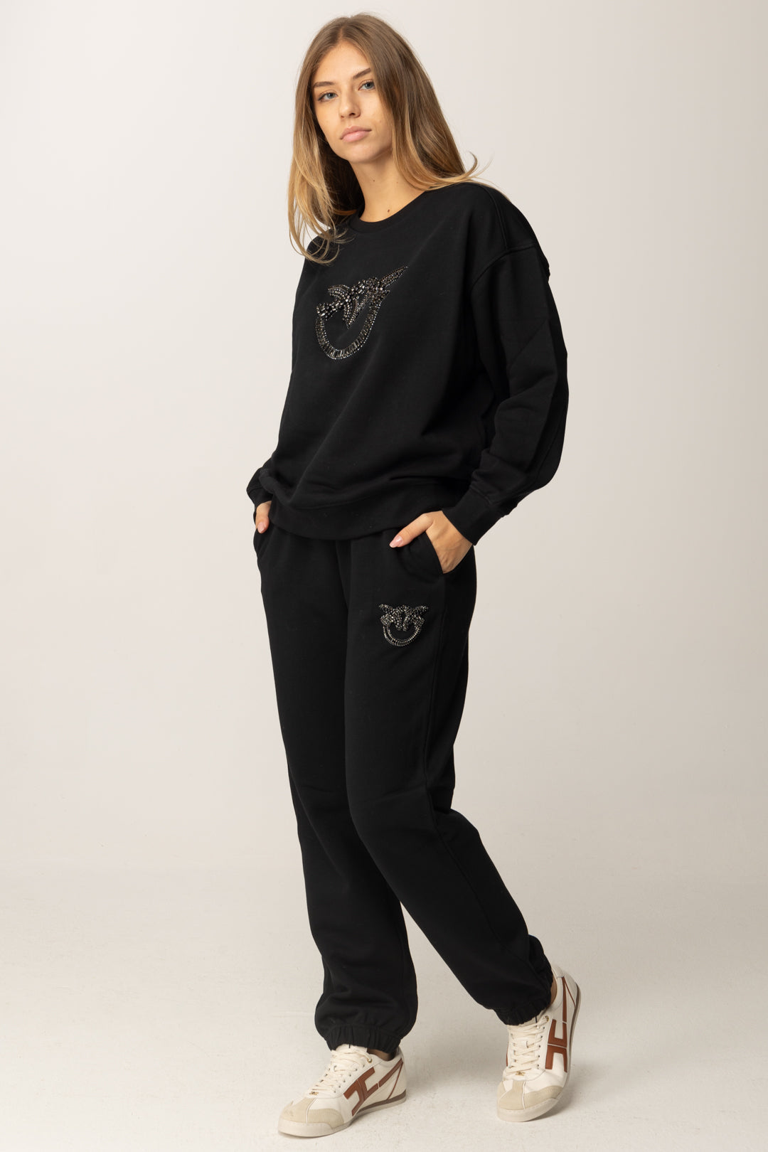 Pinko Pantaloni Jogging con Logo Love Birds NERO LIMOUSINE