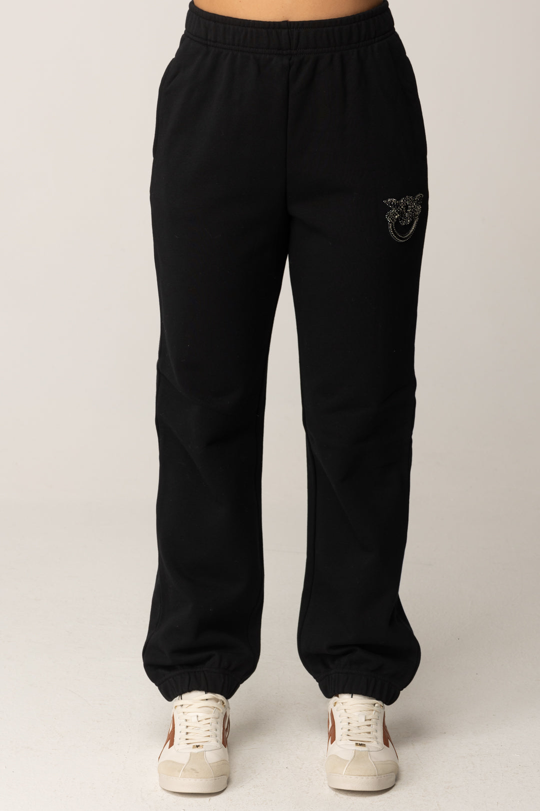 Pinko Pantaloni Jogging con Logo Love Birds NERO LIMOUSINE