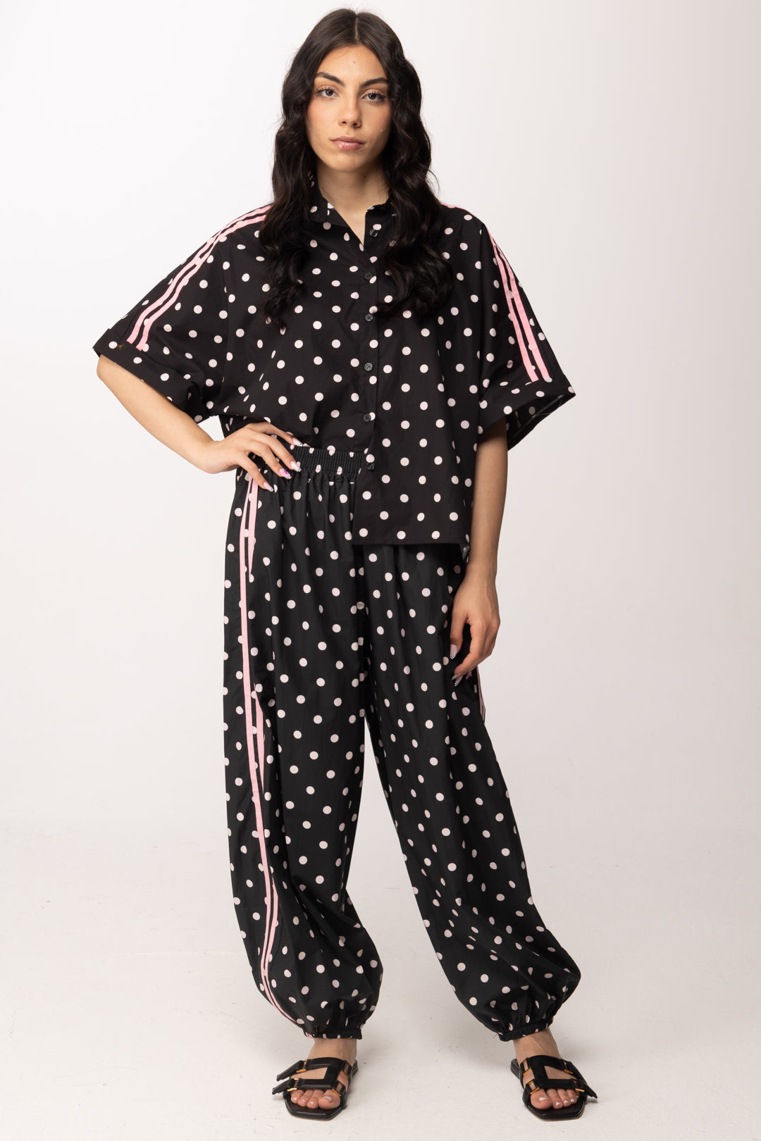 Khloe Femme Pantaloni Jogging In Cotone con Pois 26096 NERO/FUXIA