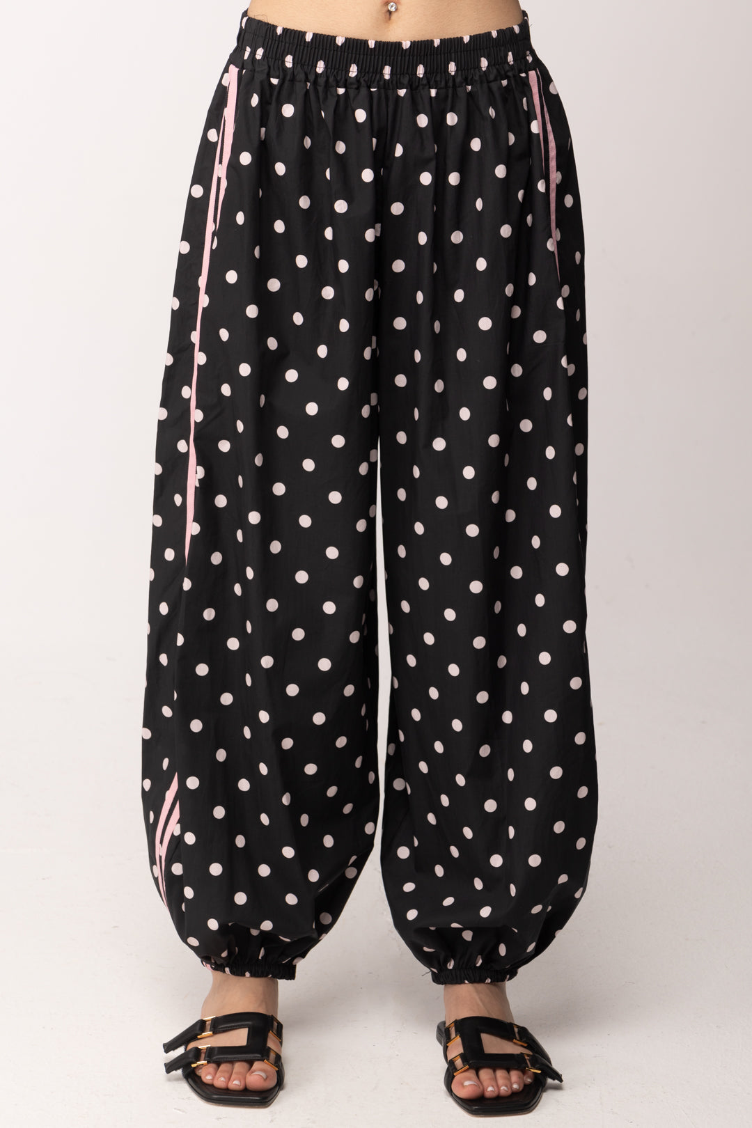 Khloe Femme Pantaloni Jogging In Cotone con Pois 26096 NERO/FUXIA