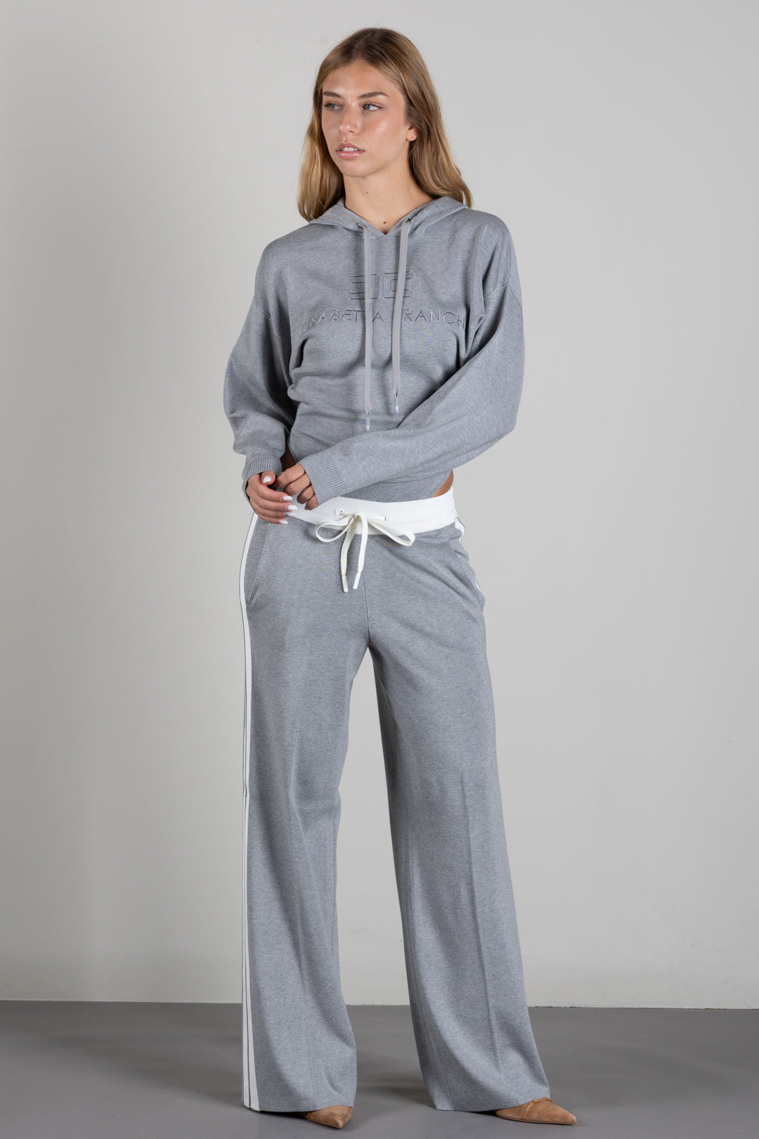 Elisabetta Franchi Pantaloni Jogging In Maglia con Logo KP75S66E2 GRIGIO MELANGE/AVORI