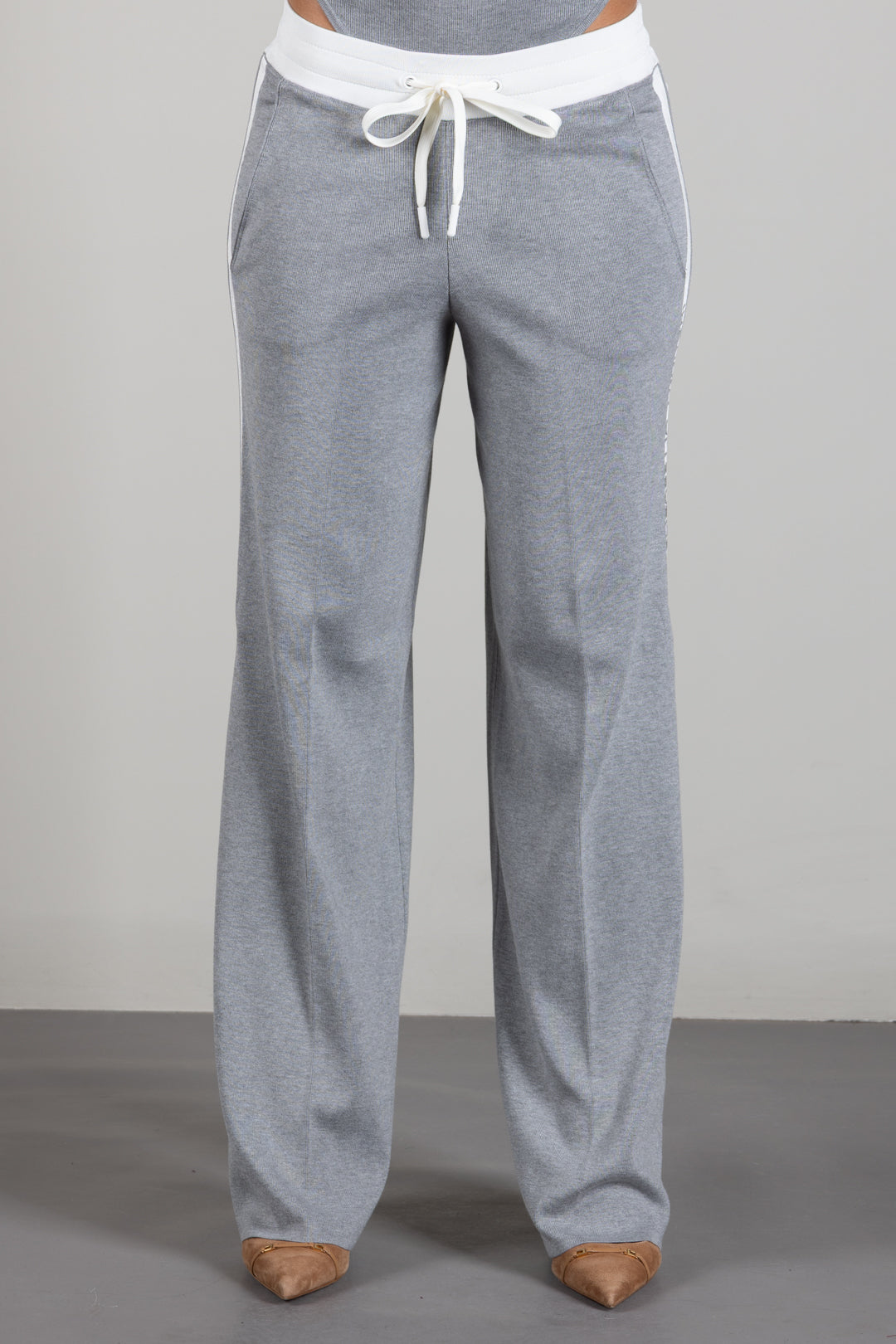 Elisabetta Franchi Pantaloni Jogging In Maglia con Logo KP75S66E2 GRIGIO MELANGE/AVORI