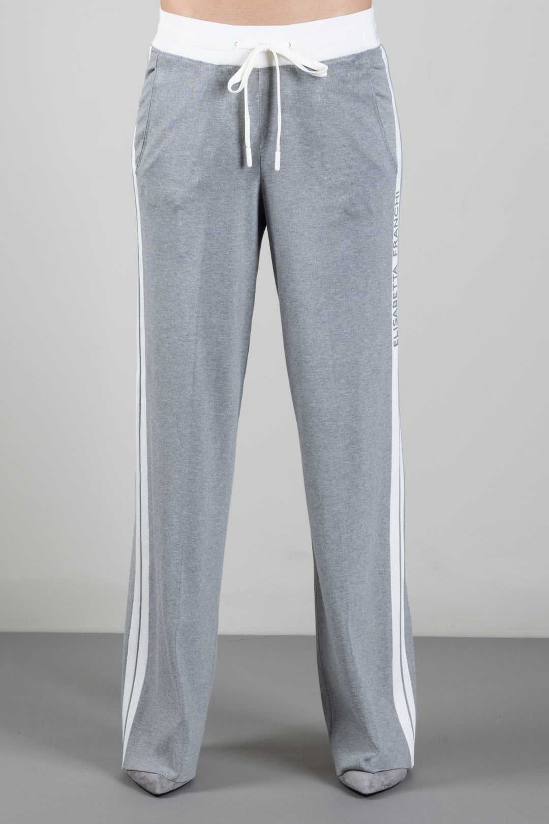 Elisabetta Franchi Pantaloni Jogging In Maglia con Logo KP75S66E2 GRIGIOMELANGE/AVORIO