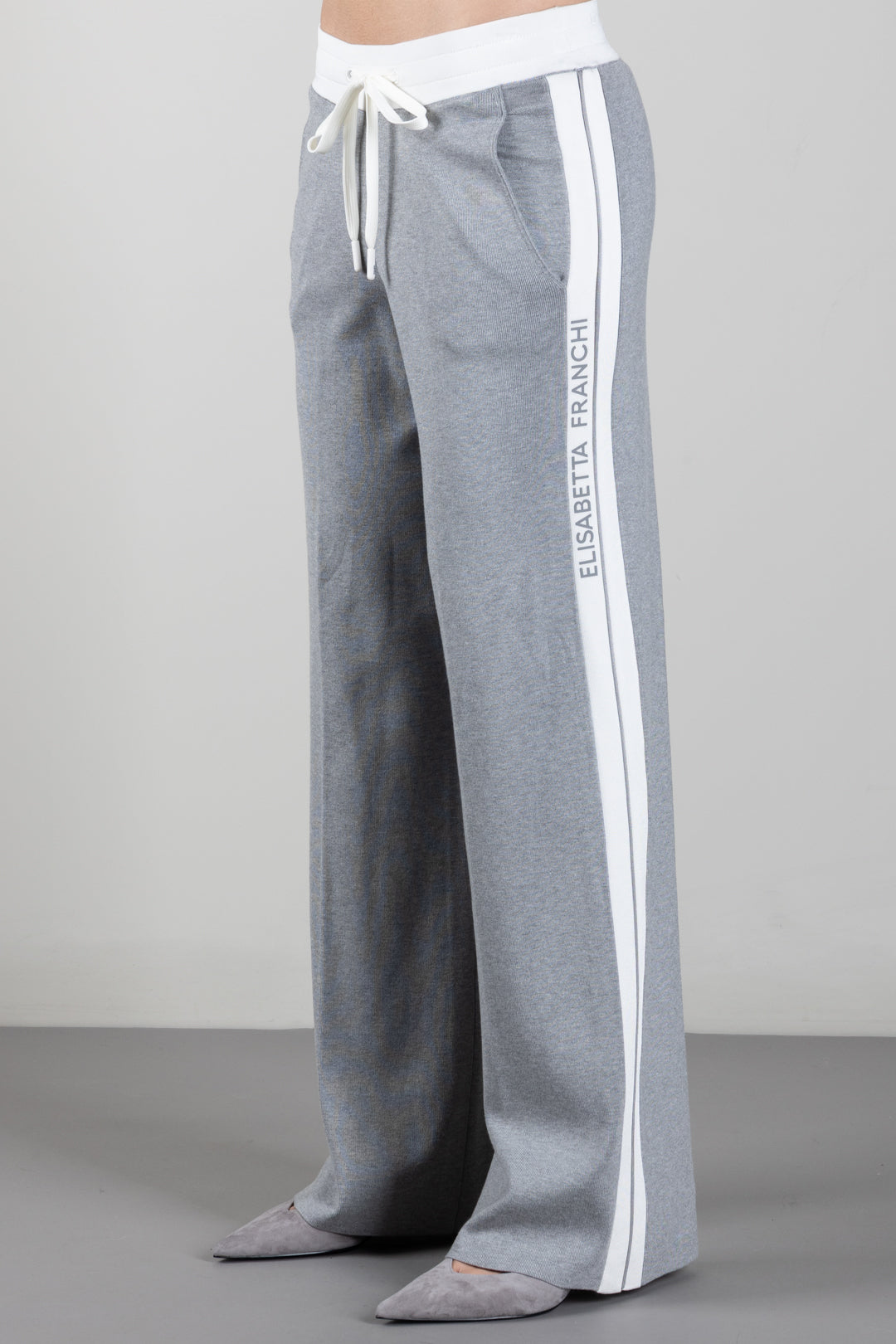 Elisabetta Franchi Pantaloni Jogging In Maglia con Logo KP75S66E2 GRIGIOMELANGE/AVORIO