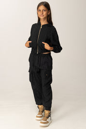 Elisabetta Franchi Bambina Pantaloni Jogging In Satin con Jacquard Logo EFPA2960RA025 NERO