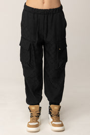 Elisabetta Franchi Bambina Pantaloni Jogging In Satin con Jacquard Logo EFPA2960RA025 NERO