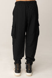 Elisabetta Franchi Bambina Pantaloni Jogging In Satin con Jacquard Logo EFPA2960RA025 NERO