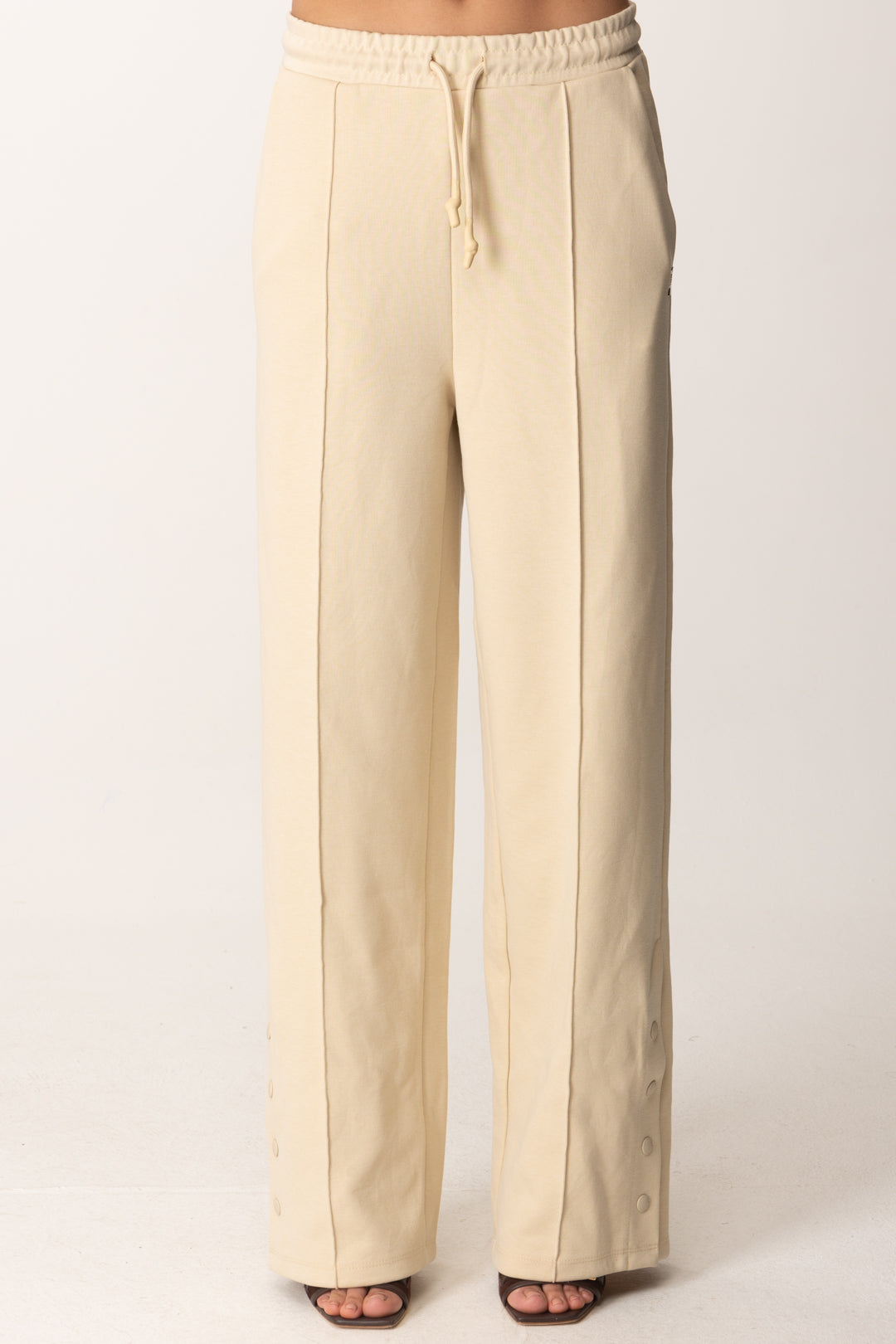 Patrizia Pepe Pantaloni Jogging Wide Leg con Logo Fly 8P0701 J219 MODERN BEIGE