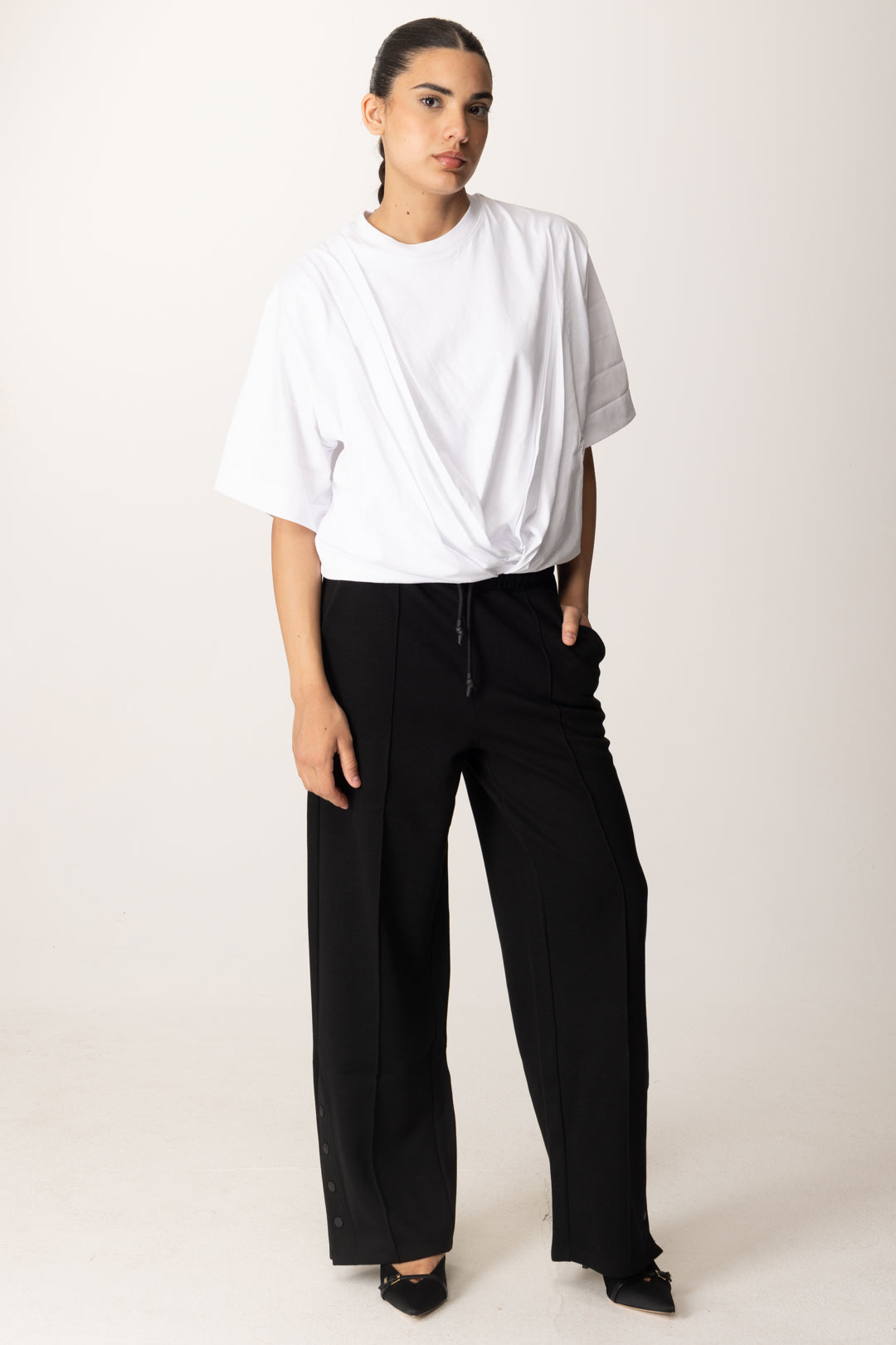 Patrizia Pepe Pantaloni Jogging Wide Leg con Logo Fly 8P0701 J219 NERO