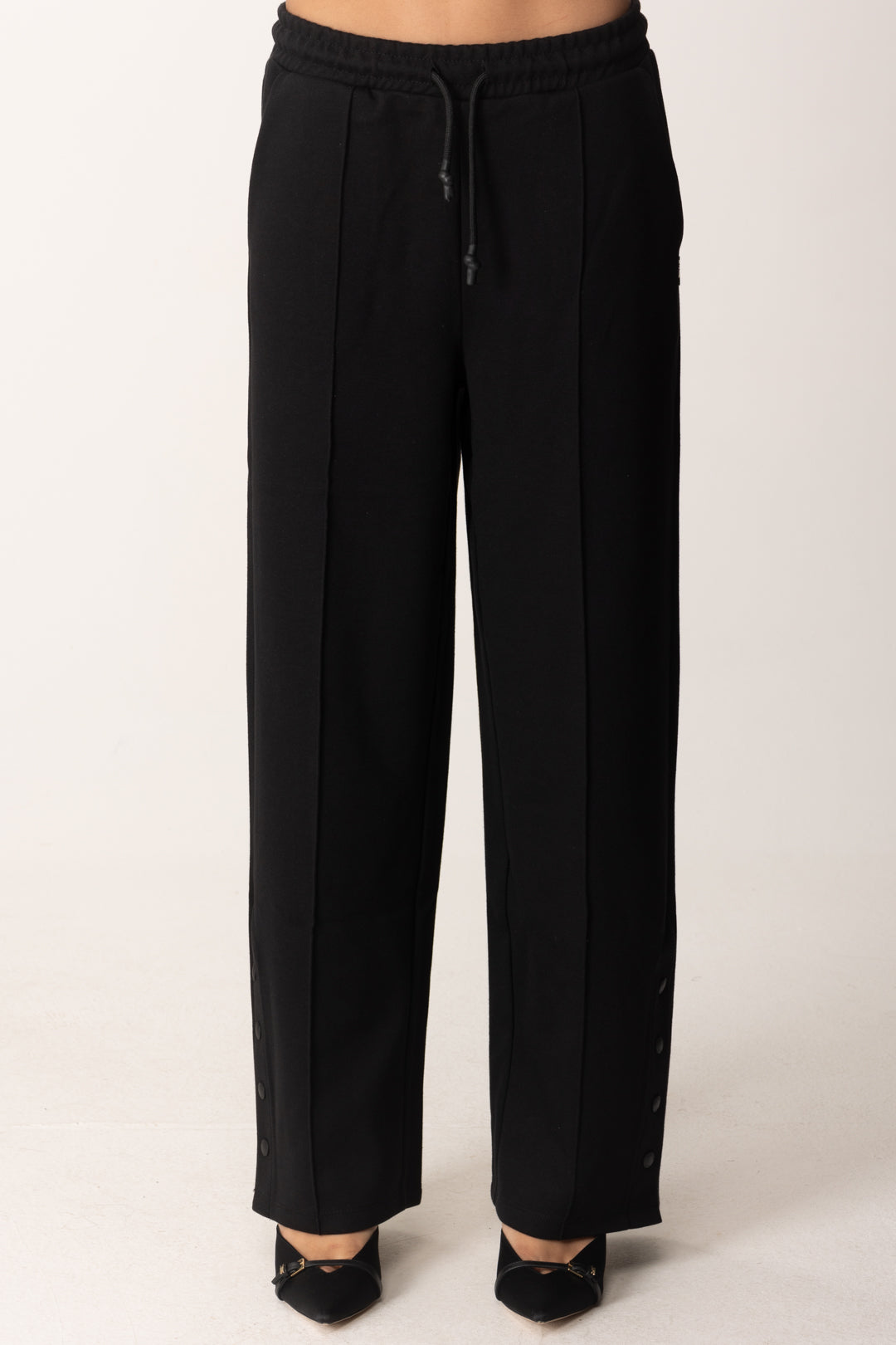 Patrizia Pepe Pantaloni Jogging Wide Leg con Logo Fly 8P0701 J219 NERO