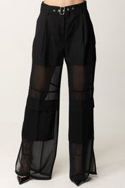 Pinko Pantaloni Larghi Cargo con Georgette Semitrasparente 104908 A2HC NERO LIMOUSINE