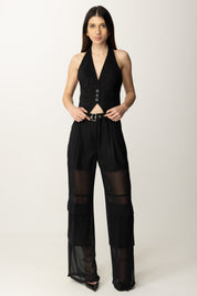 Pinko Pantaloni Larghi Cargo con Georgette Semitrasparente 104908 A2HC NERO LIMOUSINE