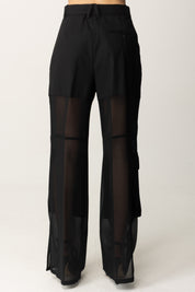 Pinko Pantaloni Larghi Cargo con Georgette Semitrasparente 104908 A2HC NERO LIMOUSINE