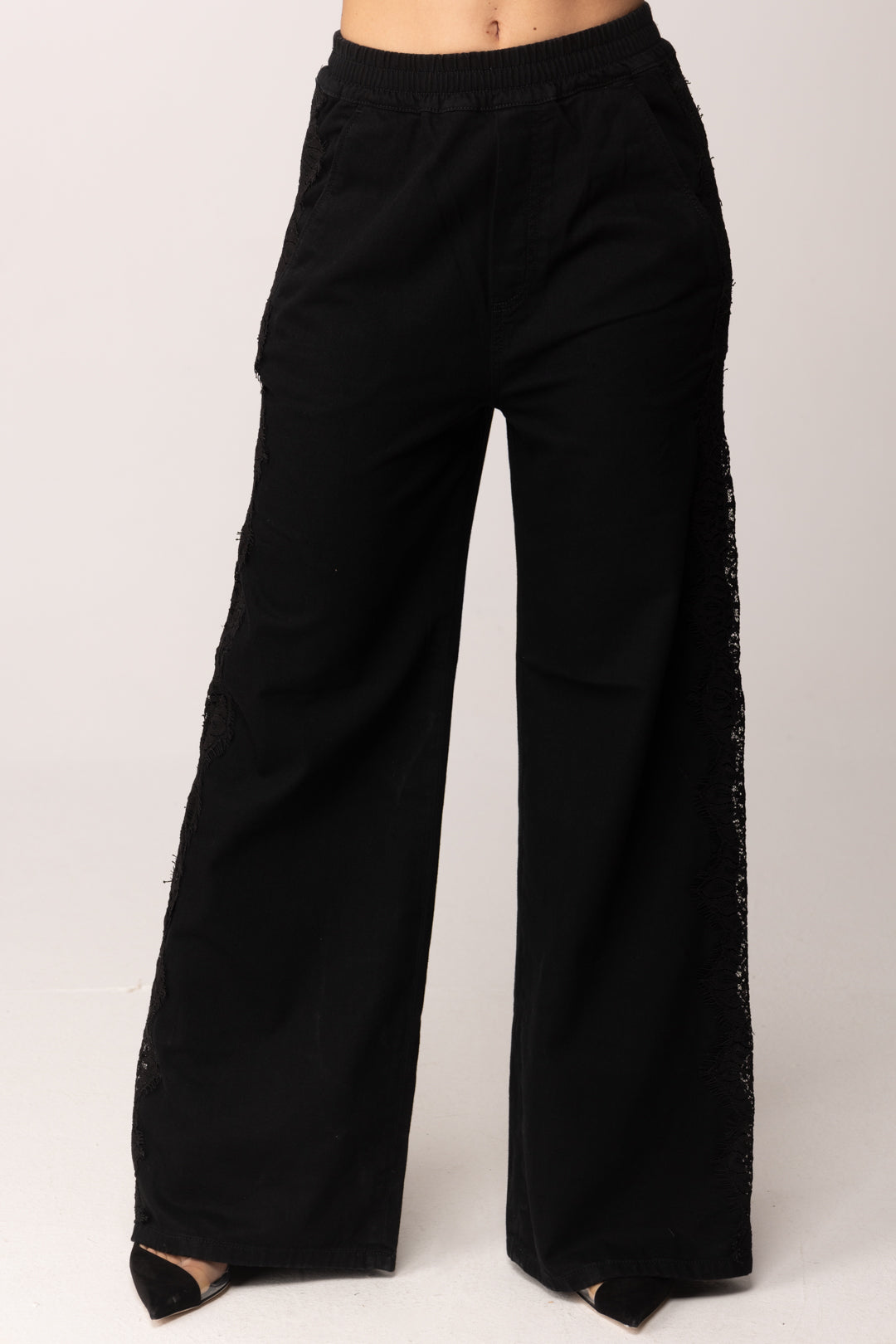 Pinko Pantaloni Neri con Inserto In Pizzo 106422 A33U Z99