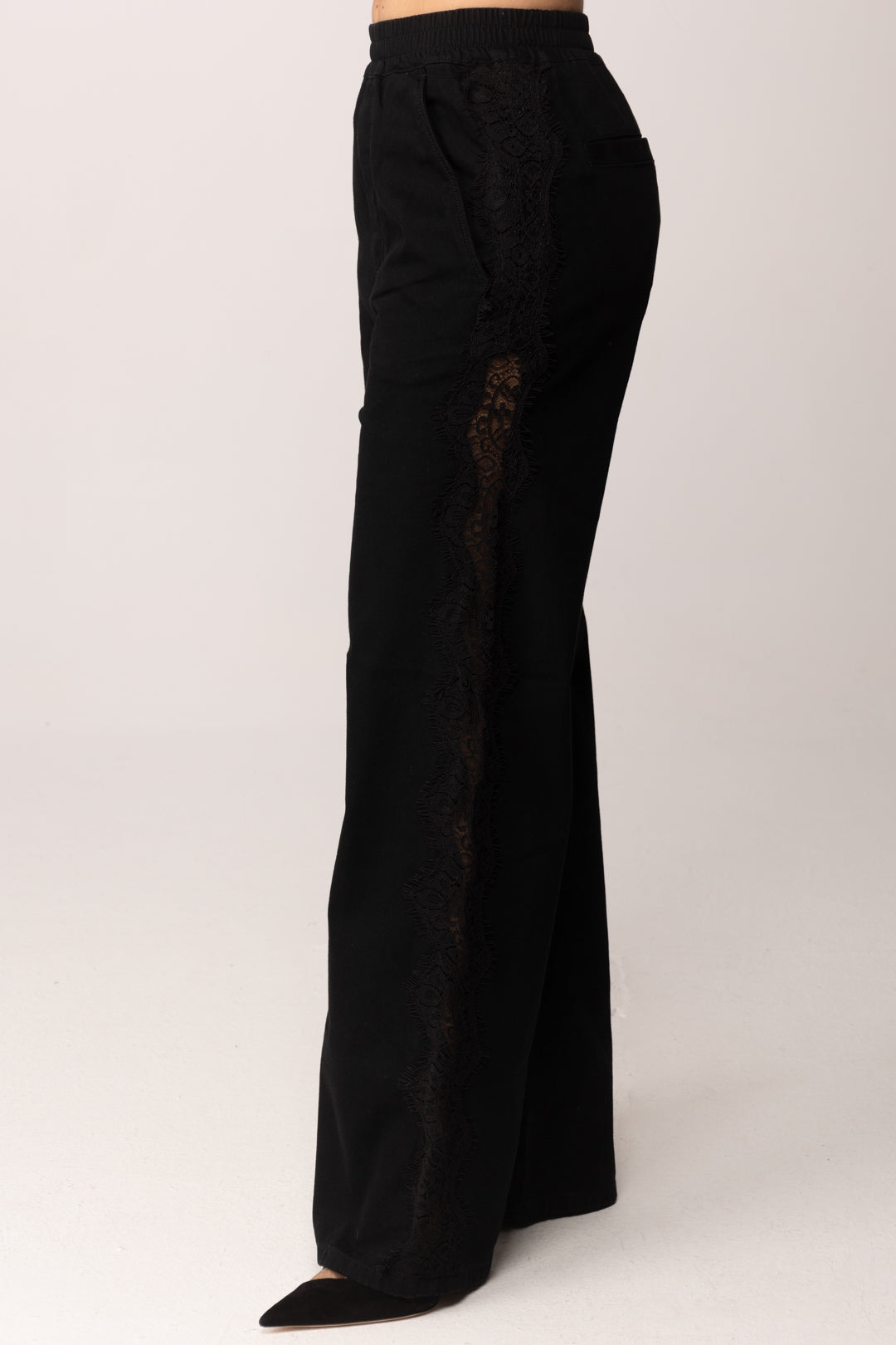 Pinko Pantaloni Neri con Inserto In Pizzo 106422 A33U Z99