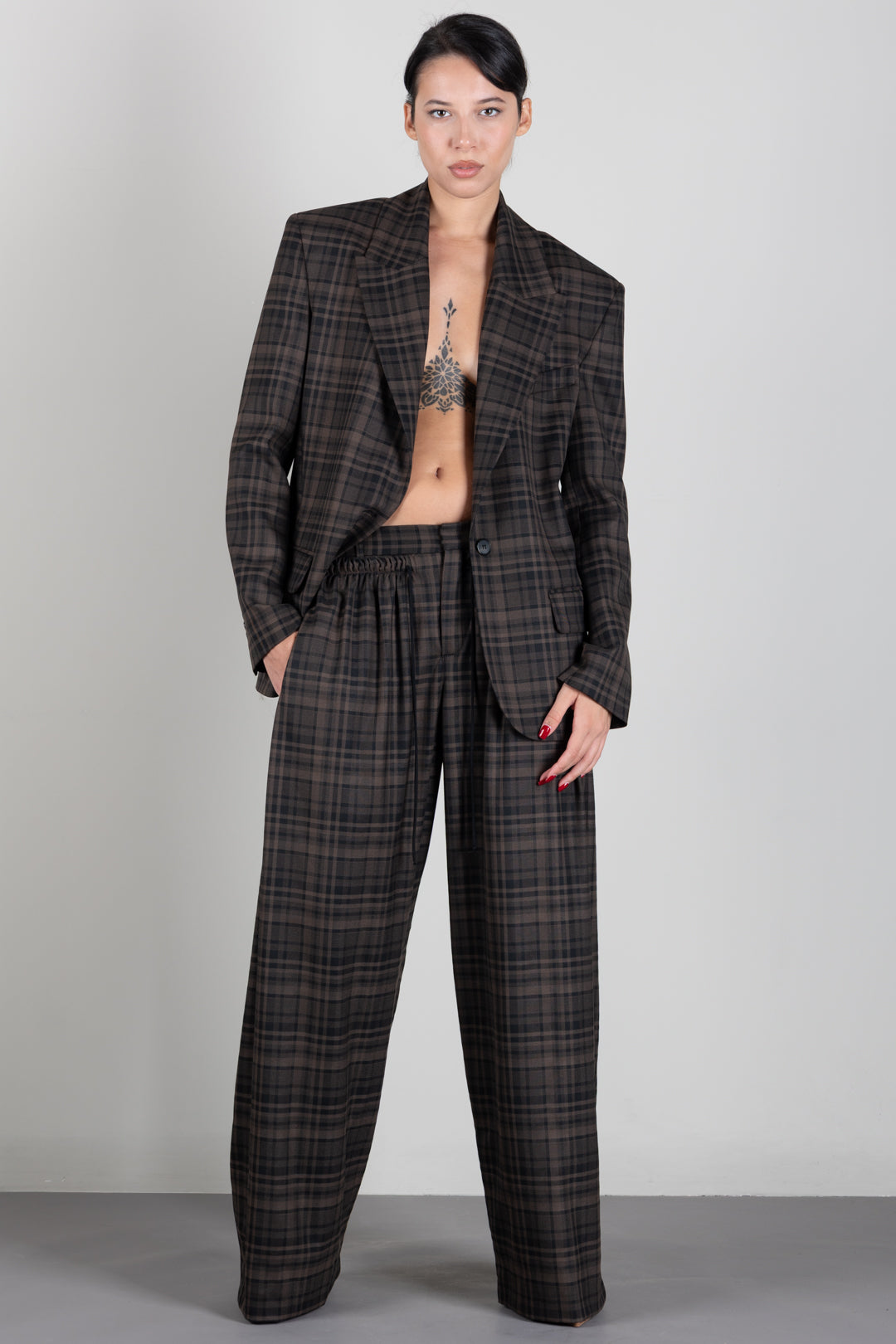 Aniye By Pantaloni Over Noa a Quadri 181046 MOKA CHECK :AI26