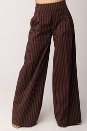 Patrizia Pepe Pantaloni Palazzo a Righe In Viscosa 2P1783 A552 WOOD BROWN STRIPES