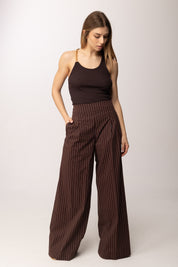 Patrizia Pepe Pantaloni Palazzo a Righe In Viscosa 2P1783 A552 WOOD BROWN STRIPES