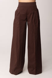 Patrizia Pepe Pantaloni Palazzo a Righe In Viscosa 2P1783 A552 WOOD BROWN STRIPES