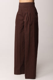 Patrizia Pepe Pantaloni Palazzo a Righe In Viscosa 2P1783 A552 WOOD BROWN STRIPES