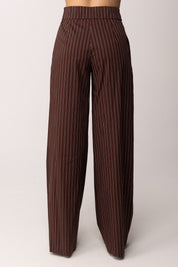 Patrizia Pepe Pantaloni Palazzo a Righe In Viscosa 2P1783 A552 WOOD BROWN STRIPES