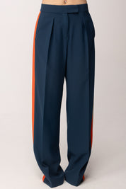 Patrizia Pepe Pantaloni Palazzo con Bande Laterali a Contrasto 8P0795 A688 LAGOON/ORANGE/IVOR