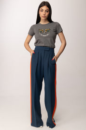 Patrizia Pepe Pantaloni Palazzo con Bande Laterali a Contrasto 8P0795 A688 LAGOON/ORANGE/IVOR