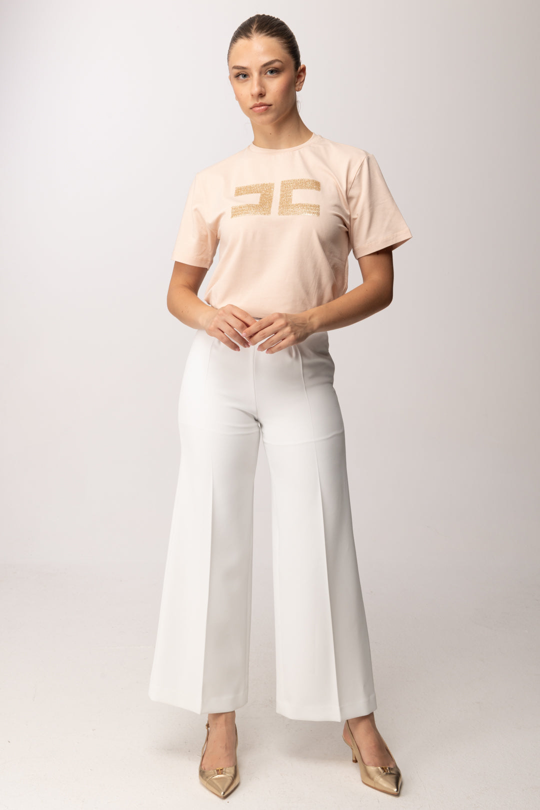 Elisabetta Franchi Bambina Pantaloni Palazzo con Fascia Loggata EFPA3140FODER.0195