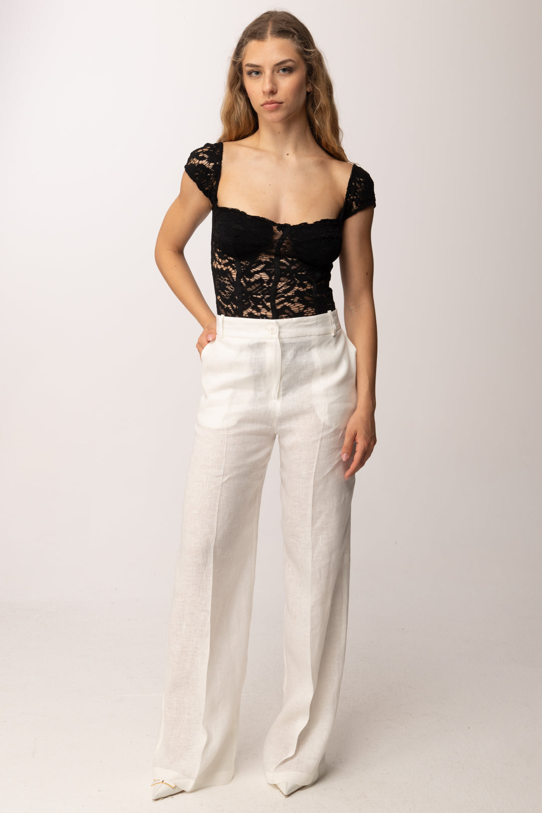 Imperial Pantaloni Palazzo con Pince P9990100V BIANCO