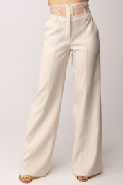Patrizia Pepe Pantaloni Palazzo con Vita In Pizzo 8P0769 A6F5 WARM IVORY