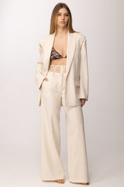Patrizia Pepe Pantaloni Palazzo con Vita In Pizzo 8P0769 A6F5 WARM IVORY