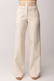 Patrizia Pepe Pantaloni Palazzo con Vita In Pizzo 8P0769 A6F5 WARM IVORY