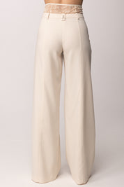 Patrizia Pepe Pantaloni Palazzo con Vita In Pizzo 8P0769 A6F5 WARM IVORY