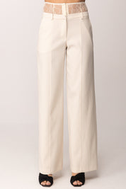 Patrizia Pepe Pantaloni Palazzo con Vita In Pizzo 8P0769 A6F5 WARM IVORY