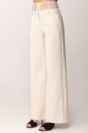 Patrizia Pepe Pantaloni Palazzo con Vita In Pizzo 8P0769 A6F5 WARM IVORY