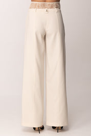 Patrizia Pepe Pantaloni Palazzo con Vita In Pizzo 8P0769 A6F5 WARM IVORY