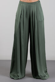 Manila Grace Pantaloni Palazzo Effetto Satin con Pinces P138VU BLACK FOREST :AI26