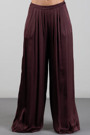 Manila Grace Pantaloni Palazzo Effetto Satin con Pinces P138VU PORT ROYALE :AI26